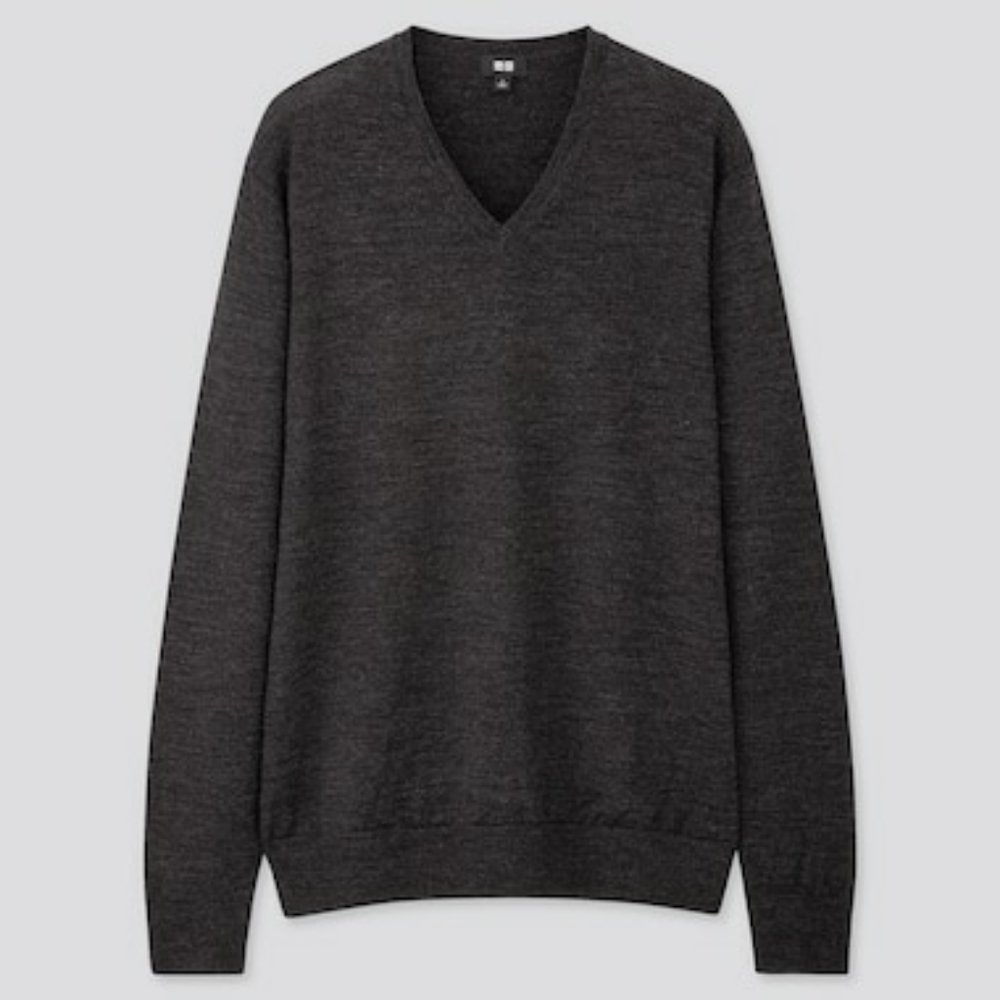 Men's Dark Gray Wool V-Neck Sweater | Uniqlo
